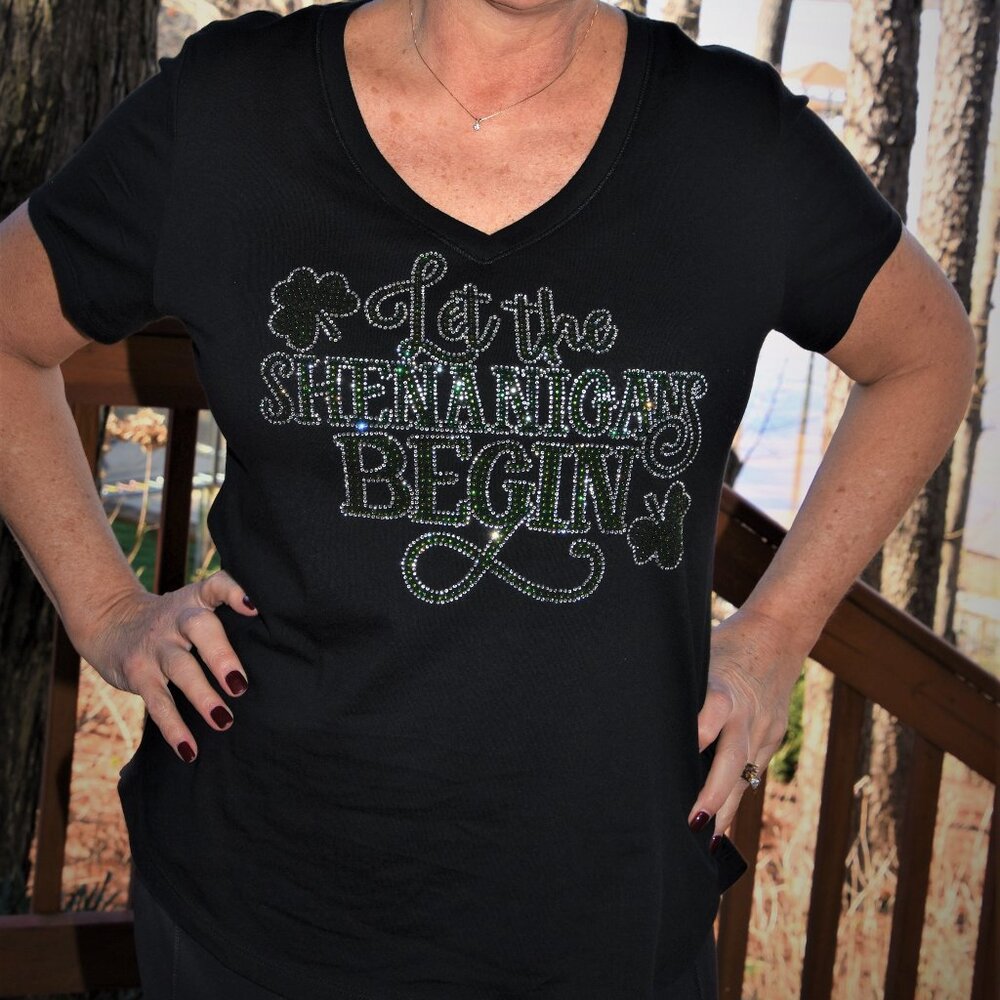 St. Patrick's VN rhinestone bling short sleeve shirt XS S M L XL XXL 1X 2X 3…